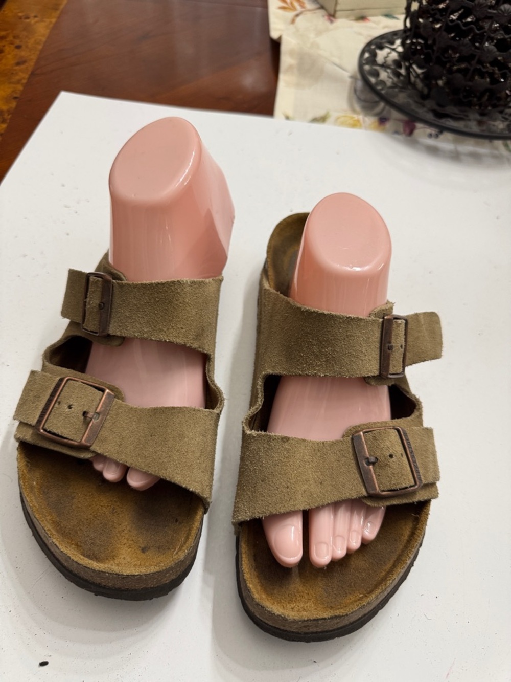 Men Birkenstock Suede Double-Buckle Slide Sandals in tupe